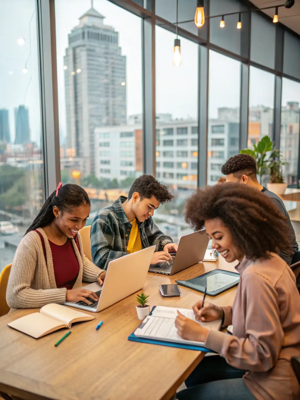 A diverse group of students studying together in a modern Chinese university library, showcasing the vibrant academic environment SinoVista helps students access.